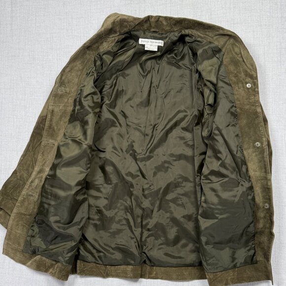 Y2K Jessica Holbrook Suede Jacket Olive Green Button Front Leather Size S Small - Picture 5 of 15